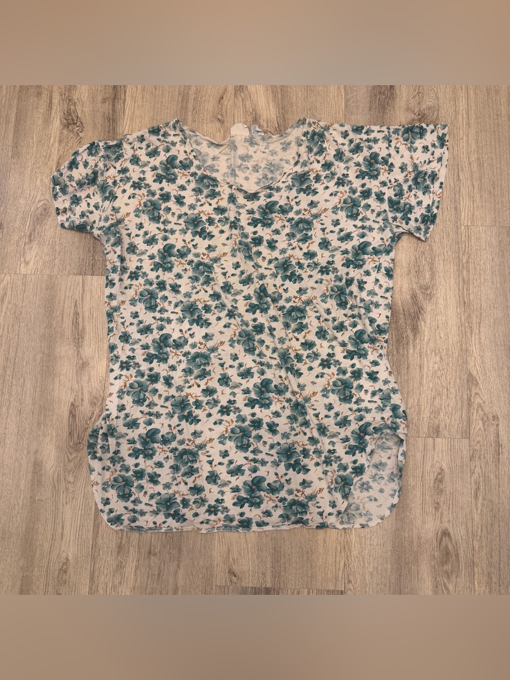 Upstart Floral‎ Cotton Tunic Top One Size White Blue Boho Oversized